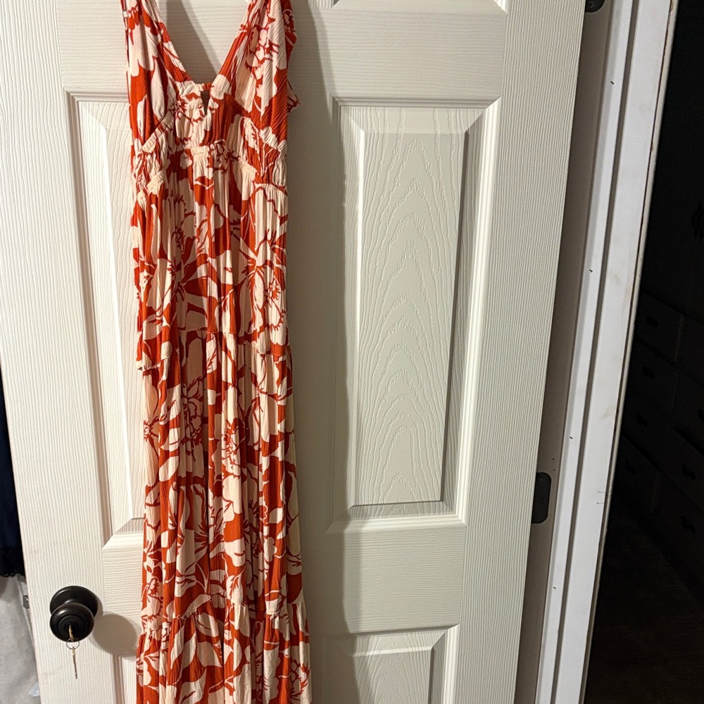 Red and White Floral Maxi Dress